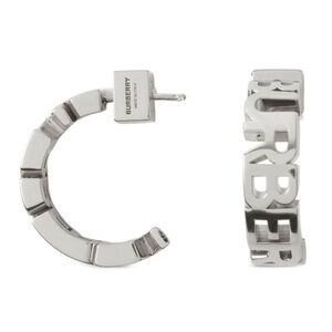 NWT BURBERRY Palladium-plated graphic logo hoop earrings